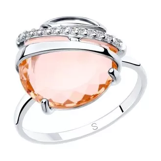Кольцо из серебра с розовым ситаллом и фианитами 92011832