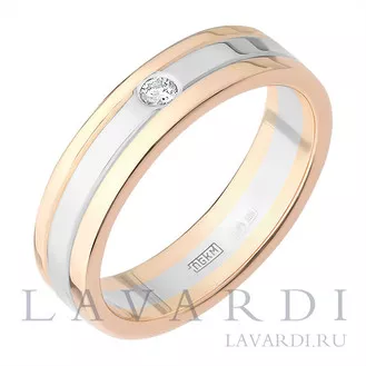 Обручальное кольцо с бриллиантом двухсплавное 6 мм