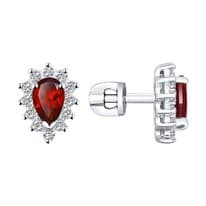 Серьги-пусеты из серебра с гранатами и фианитами