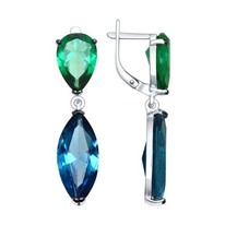 Серьги из серебра с зелеными и синими ситаллами