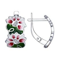 Серьги из серебра с эмалью с фианитами