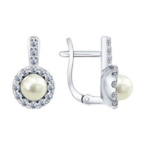 Серьги из серебра с жемчугом и фианитами