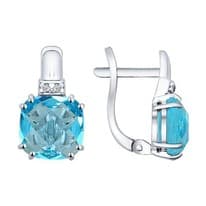 Серьги из серебра с голубыми стеклянными вставками и фианитами
