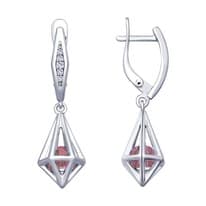 Серьги из серебра с сиреневыми кристаллами Swarovski и фианитами