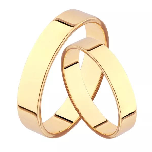 Парные обручальные кольца прямые "шайба" из классического золота 4мм - LAVARDI