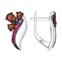 Серьги из серебра с гранатами и красными фианитами