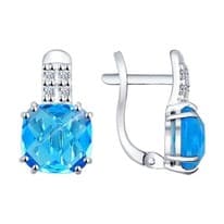 Серьги из серебра с голубыми стеклянными вставками и фианитами