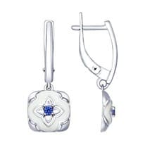 Серьги из серебра с эмалью и фианитами