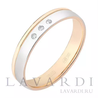 Помолвочное кольцо из белого и классического золота с 3 бриллиантами