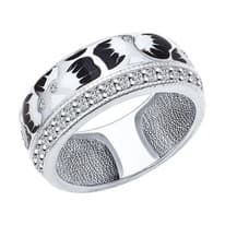 Кольцо из серебра с эмалью с фианитами
