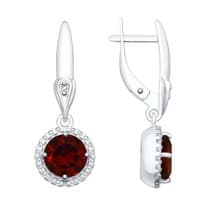 Серьги из серебра с гранатами и фианитами
