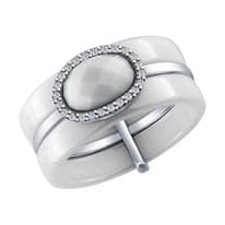 Белое керамическое кольцо с серебром и фианитами