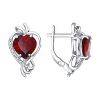 Серьги из серебра с гранатами и фианитами