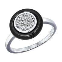 Кольцо из серебра с керамической вставкой и фианитом