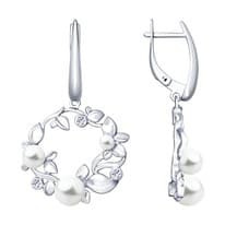 Серьги из серебра с жемчугом и фианитами