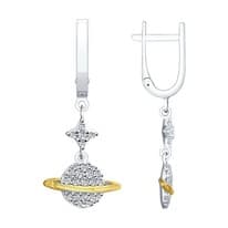 Серьги из серебра с золочением и фианитами