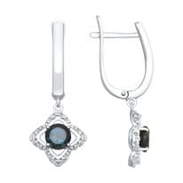 Серьги из серебра с синими топазами и фианитами