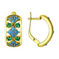 Серьги из золочёного серебра с голубыми ситаллами и фианитами