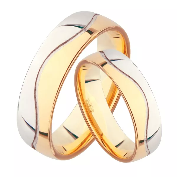 Парные обручальные кольца в форме волны из красного и белого золота 585 пробы 6мм. "Легкий Вес" - LAVARDI