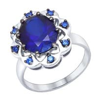 Кольцо из серебра с корундом сапфировым (синт.) и синими фианитами