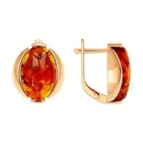 Серьги из золочёного серебра с коричневым янтарём (пресс.)