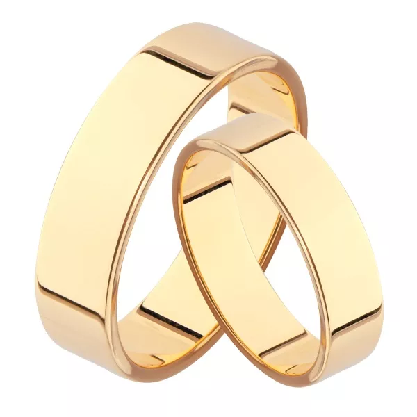 Парные обручальные кольца прямые "шайбы" из классического золота 6 мм - LAVARDI