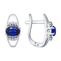 Серьги из серебра с корундами сапфировыми (синт.) и фианитами