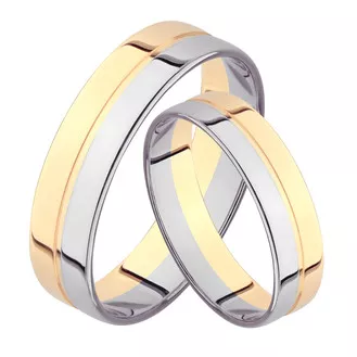 Парные обручальные кольца прямые двухсплавные из красного и белого золота 6 мм