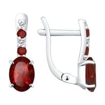 Серьги из серебра с гранатами и фианитами