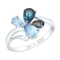 Кольцо из серебра с голубыми и синими топазами
