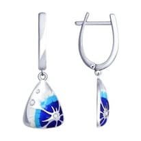 Серьги из серебра с эмалью и фианитами