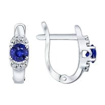 Серьги из серебра с корундами сапфировыми (синт.) и фианитами