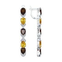 Серьги длинные из серебра с миксом камней