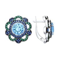 Серьги из серебра с топазами и зелеными и синими фианитами
