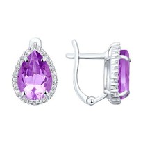 Серьги из серебра с аметистами и фианитами