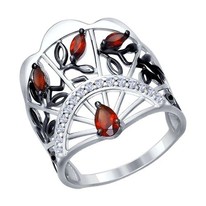 Кольцо из серебра с гранатами и фианитами