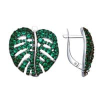 Серьги из серебра с зелеными фианитами