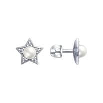 Серьги из серебра с жемчугом Swarovski и фианитами