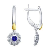 Серьги из серебра с синими корундами (синт.) и фианитами