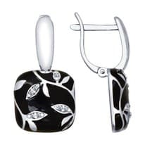 Серьги из серебра с эмалью с фианитами