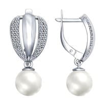 Серьги из серебра с жемчугом и фианитами