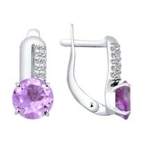 Серьги из серебра с аметистами и фианитами