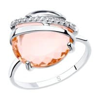 Кольцо из серебра с розовым ситаллом и фианитами