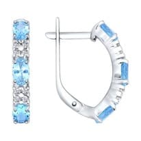 Серьги из серебра с голубыми топазами и фианитами
