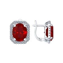 Серьги из серебра с корундами рубиновыми (синт.) и фианитами
