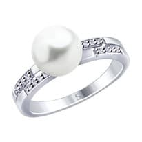 Кольцо из серебра с жемчугом Swarovski и фианитами