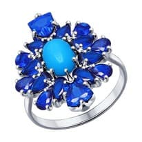 Кольцо из серебра с бирюзой (синт.) и синими фианитами