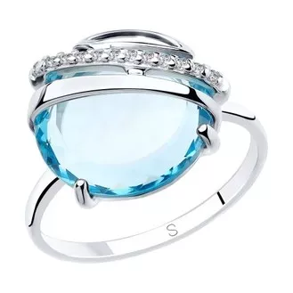 Кольцо из серебра с голубым ситаллом и фианитами 92011830