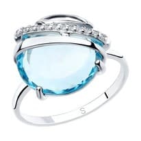 Кольцо из серебра с голубым ситаллом и фианитами