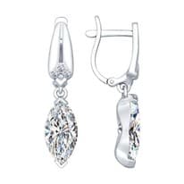 Серьги длинные из серебра с фианитами